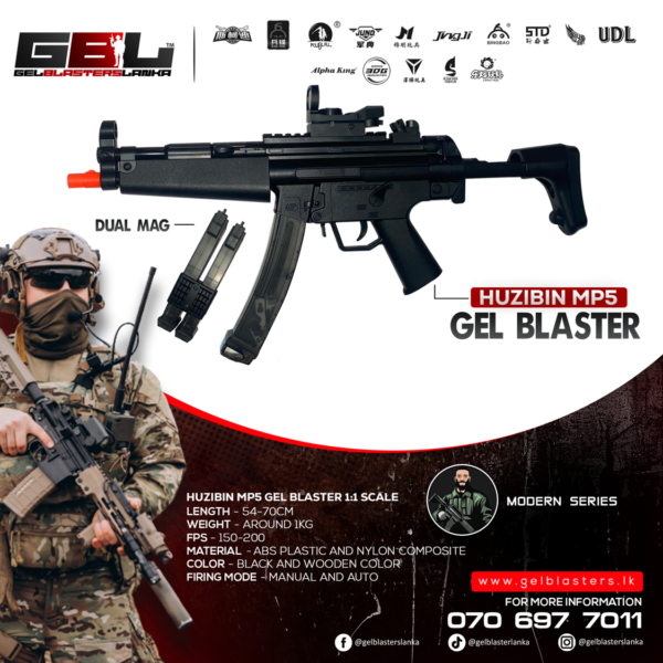 HUZIBIN MP5 Black Gel Blaster Dual Mag