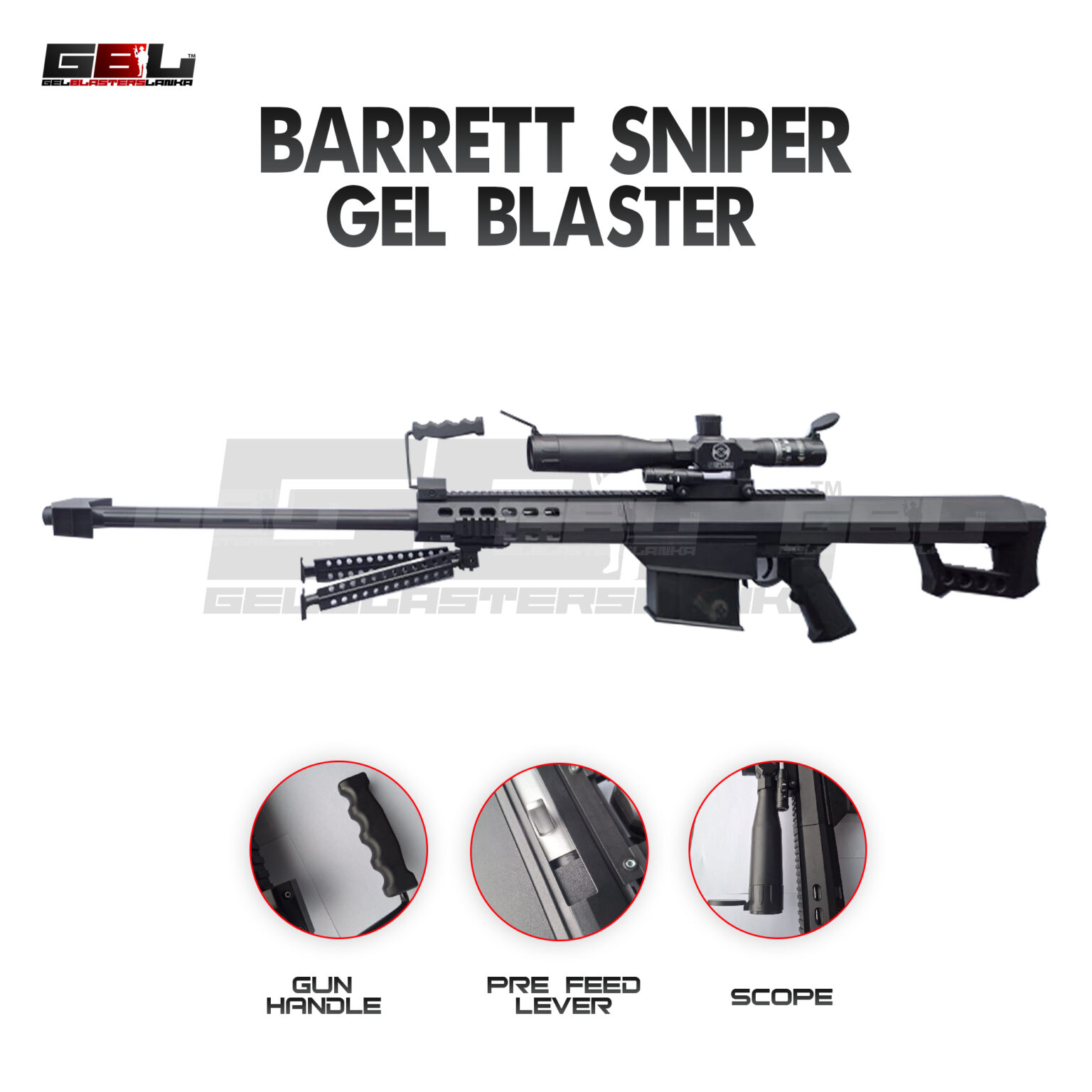 FunBlasters Gel Blaster Sniper Barrett Électrique Automatique - 20 000 Billes, Lunettes, Batterie - Puissant Fusil à Eau Pour Adulte