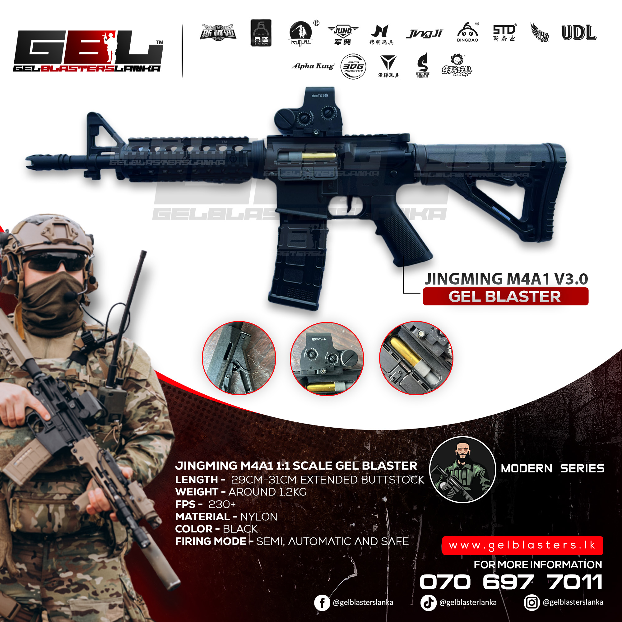 JM M4A1 3.0 Gel Blaster (Nylon Gear 1:1 Scale)