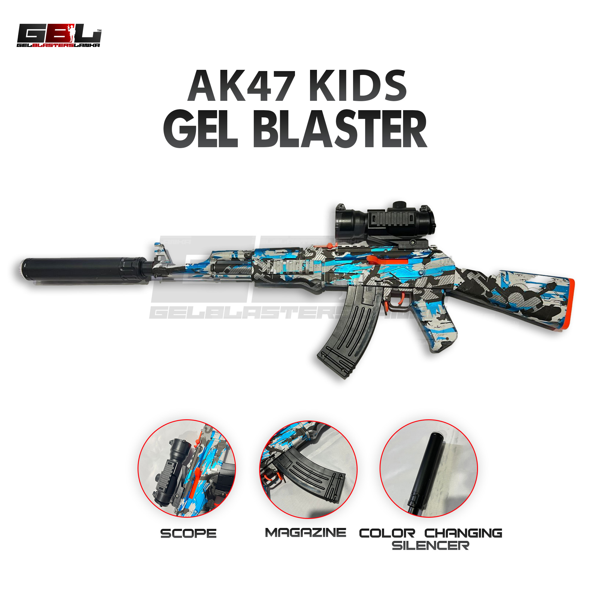 AK 47 Kids Gel Blaster (With colour changing silencer) - Image 2