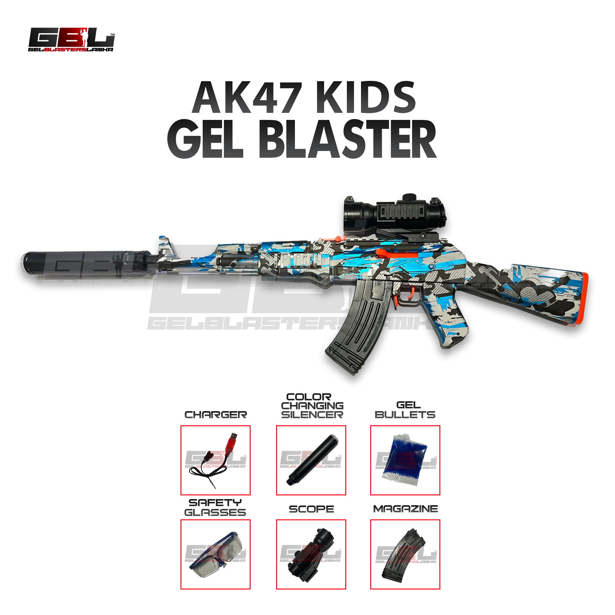 AK 47 Kids Gel Blaster (With colour changing silencer) - Image 3